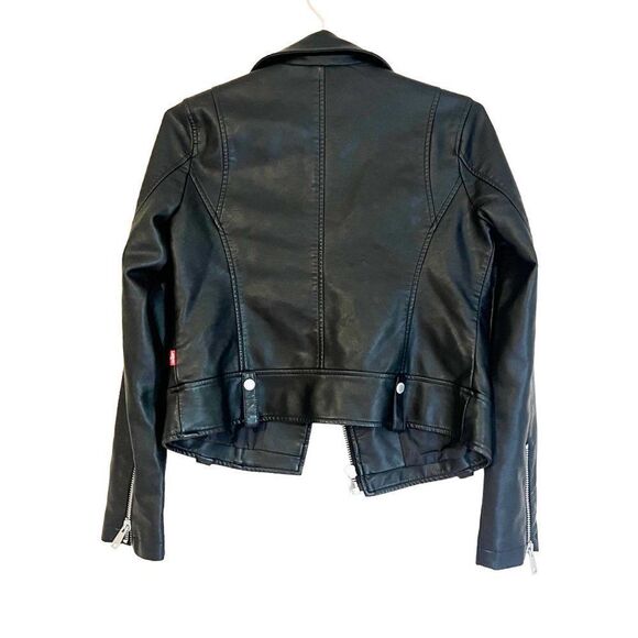 NWT Levi's Black Faux Vegan Leather Motto Silver Hardware Jacket Size XS - Picture 9 of 12